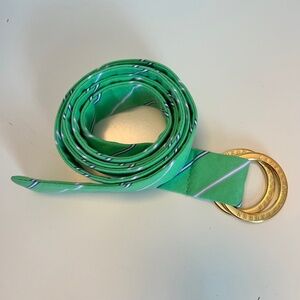 Lauren Ralph Lauren Women's Preppy Green Striped Gold D-Ring Belt Resort Cruise